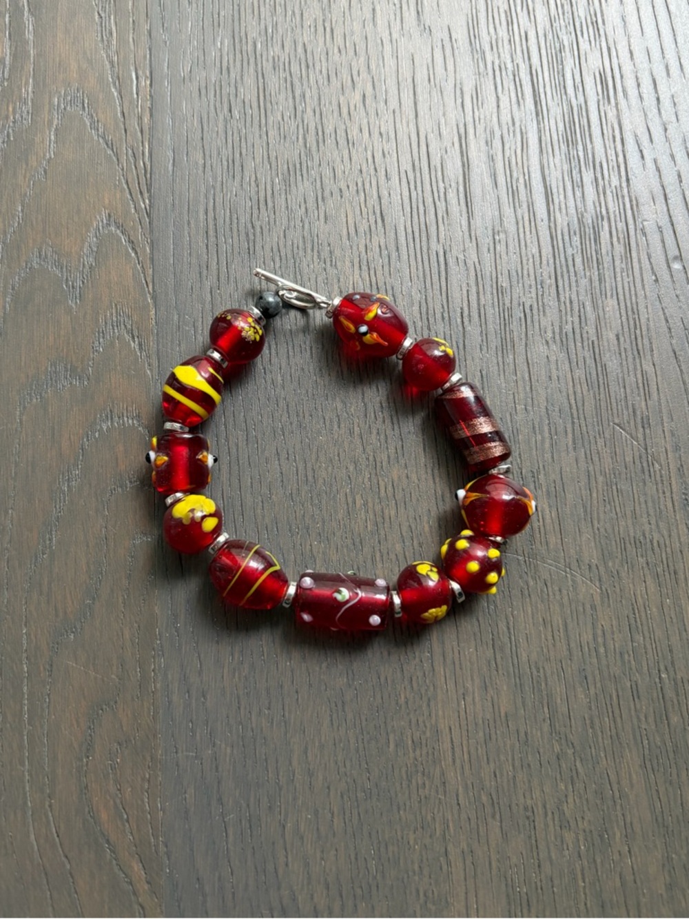 Red glass murano bead bracelet made by urs truly :)